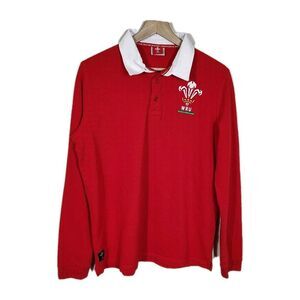Macron Wales Rugby Long Sleeve Polo Shirt XL WRU Red Embroidered Welsh Union